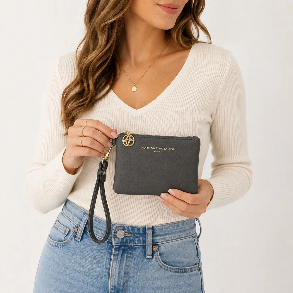 Adrienne Vittadini Studio Power Bank Charging Wristlet Gray iPhone Clutch
